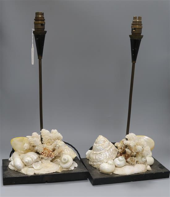 A pair of shell and coral table lamps height 47cm